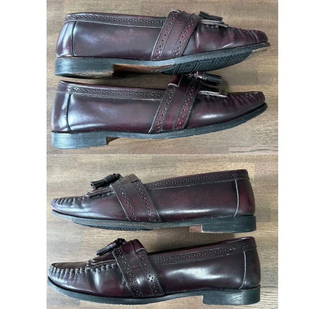 GH Bass Weejuns Leather Loafers Men 8.5D Wine Burgundy Tassel Kiltie Fringe